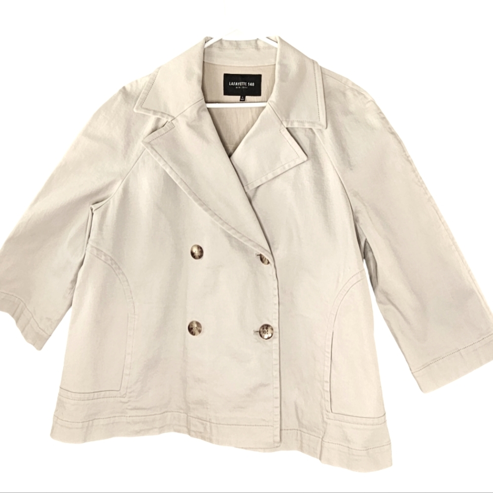 Lafayette 148 Double Breated Collared Copped 3/4 Sleeve Beige Barn Coat Size L